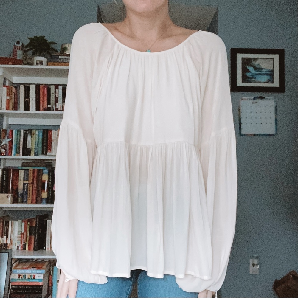 Cream babydoll blouse long sleeves